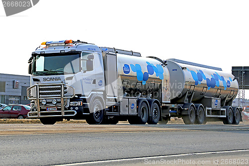 Image of Scania Tanker Truck Transporting Milk