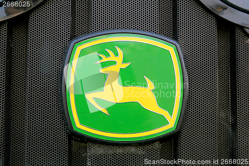 Image of Sign John Deere on Tractor Front Grill