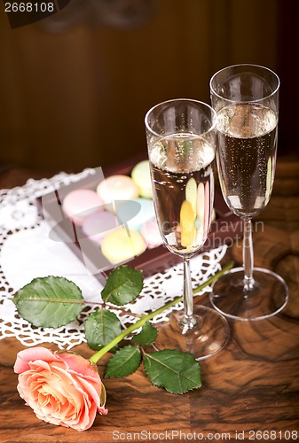 Image of champagne with  macaroons