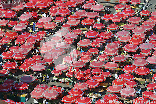 Image of Traditional parasols on the Zagreb market.