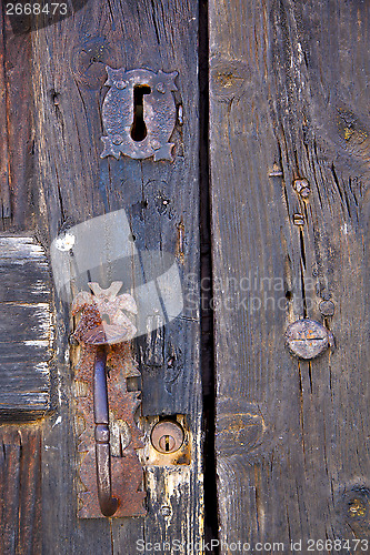 Image of knocker spain castle lock  lanzarote abstract door wood in the  