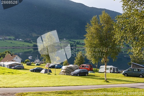 Image of Camping on the shore of fjord, Norway