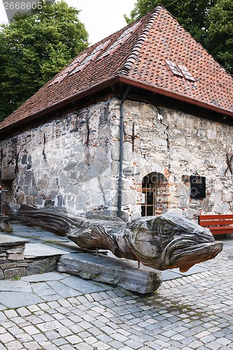 Image of Cod statue in in Bergen, Norway.