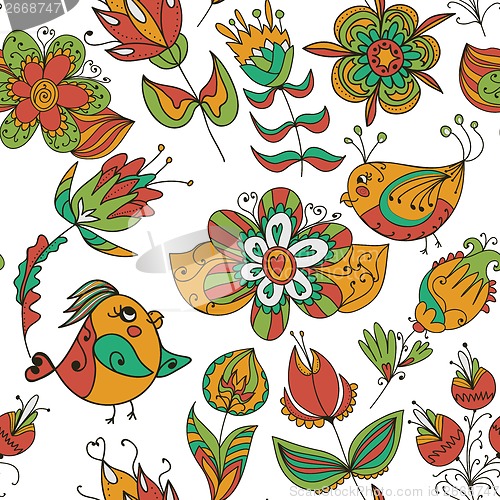 Image of Seamless texture with flowers and birds