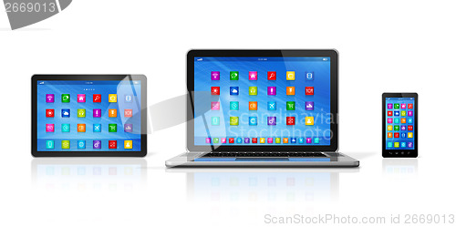 Image of Smartphone, Digital Tablet Computer and Laptop