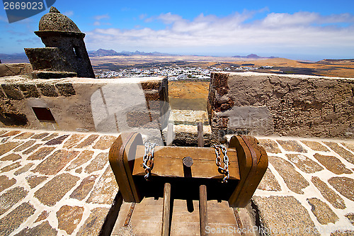Image of winch house     lanzarote  spain the old wall castle  sentry tow