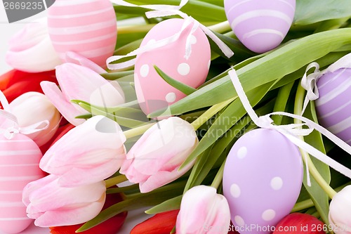 Image of beautiful easter egg decoration colorfull eggs seasonal pastel 