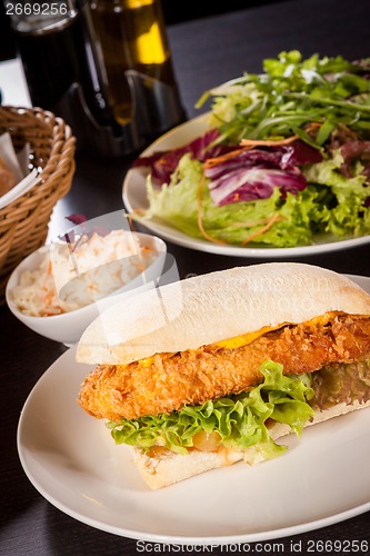 Image of Burger with golden crumbed chicken breast