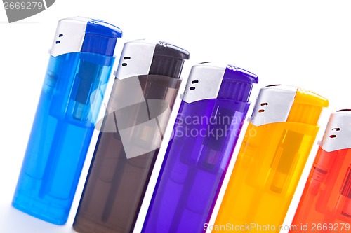 Image of Vividly coloured plastic lighters