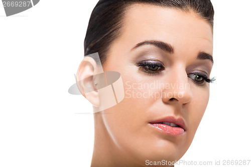 Image of beautiful young woman with perfect skin and soft makeup