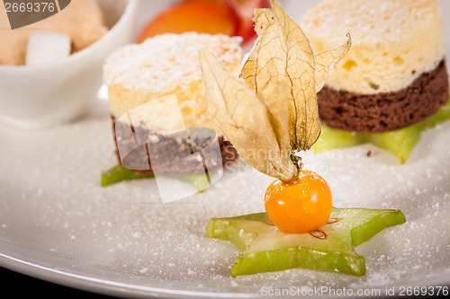 Image of Gourmet coffee blanc mange with gooseberry