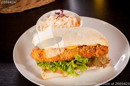 Image of Burger with golden crumbed chicken breast