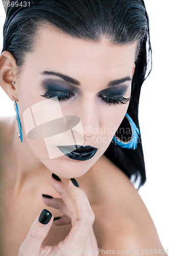 Image of Beautiful woman in black glamour  makeup