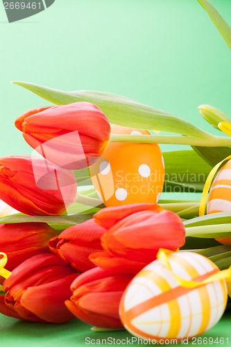 Image of Colourful red Easter still life