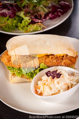 Image of Burger with golden crumbed chicken breast