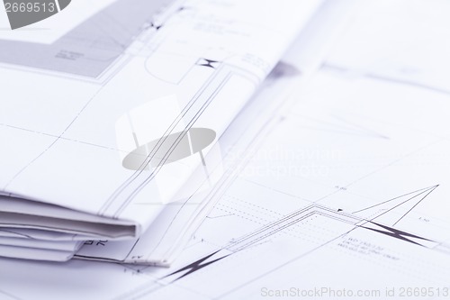 Image of architect blueprints equipment objects workplace