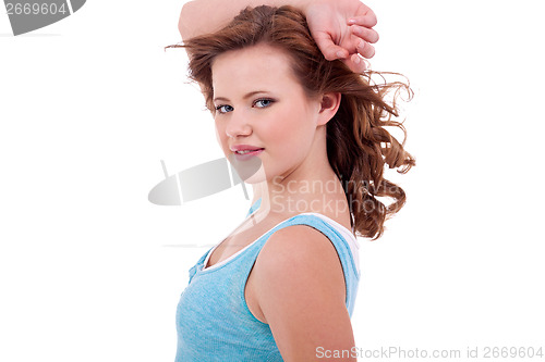 Image of young teenager girl smiling having fun portrait
