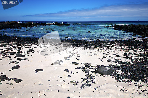 Image of black rock spain landscape   cloud beach   in lanzarote  isle 