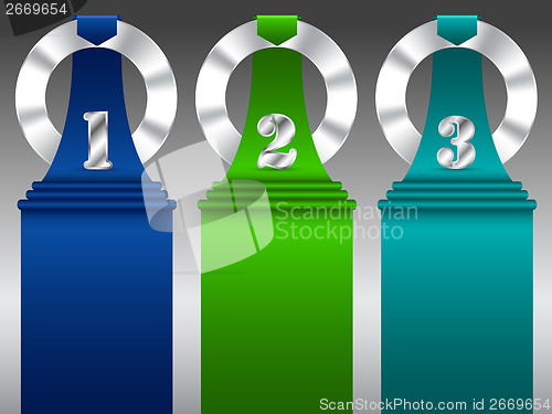 Image of Inforgraphic design with metallic rings and color ribbons