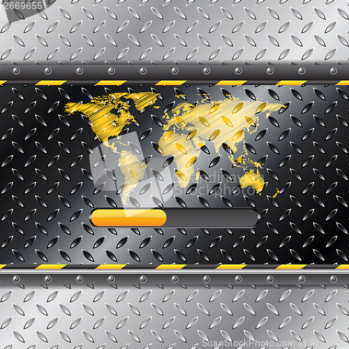 Image of Loading industrial interface with metallic plate and world map