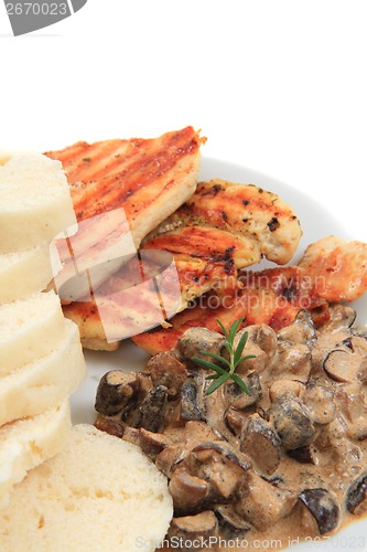 Image of chicken meat and mushrooms sauce