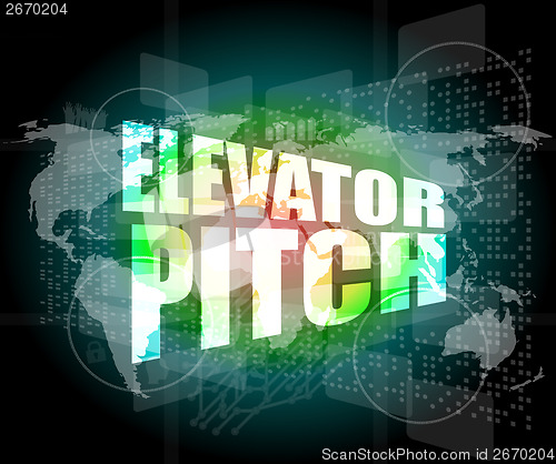 Image of elevator pitch words on touch screen interface