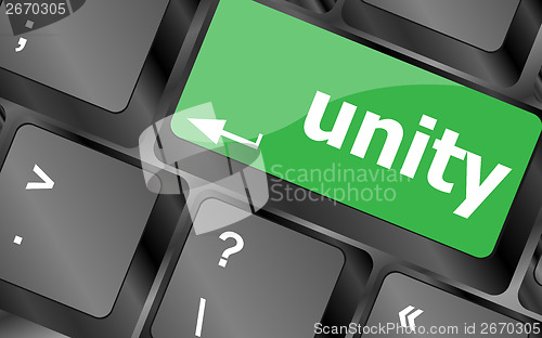 Image of unity word on computer keyboard pc key