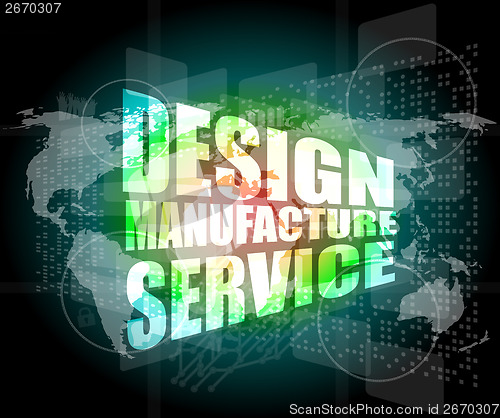 Image of design manufacture service words on digital binary touch screen
