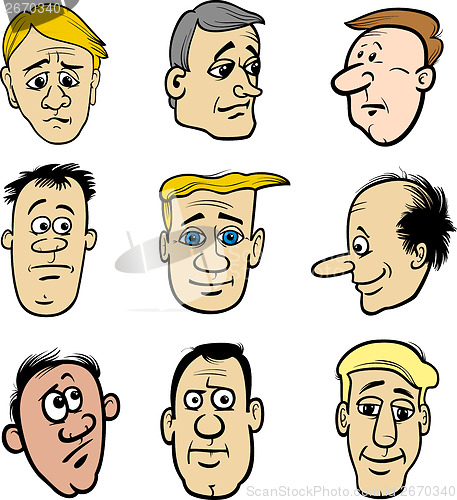 Image of cartoon men characters heads set