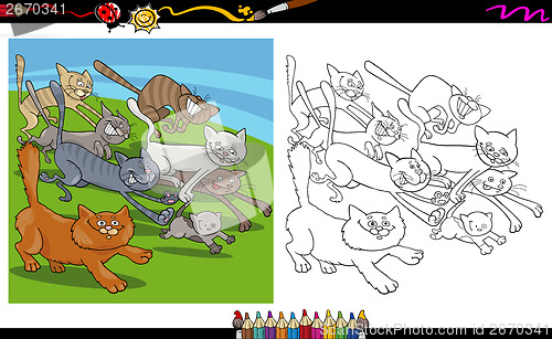 Image of running cats cartoon coloring page