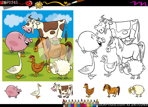 Image of farm animals coloring page set