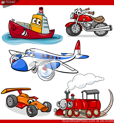 Image of funny cartoon vehicles and cars set