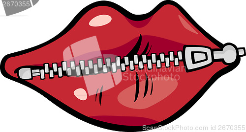 Image of zipped lips cartoon illustration