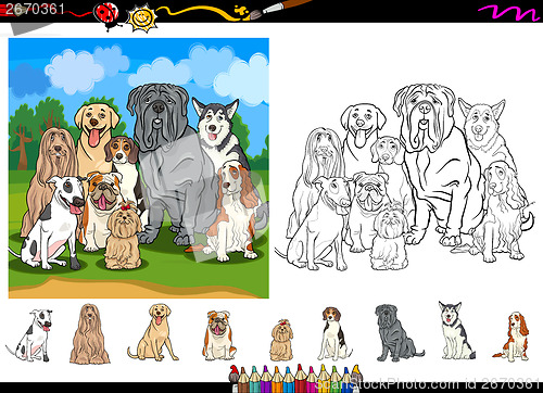 Image of dog breeds cartoon coloring page set