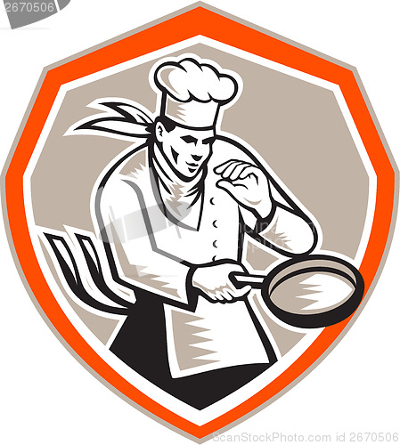 Image of Chef Cook Holding Frying Pan Retro