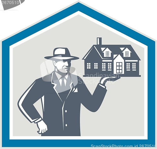 Image of Real Estate Salesman Sell House Retro