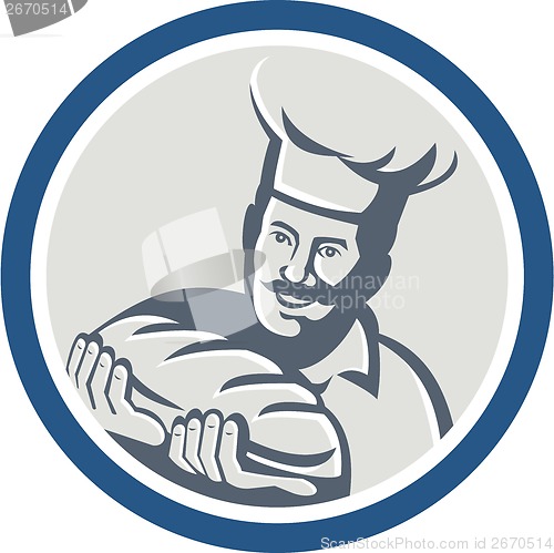 Image of Baker Hold Bread Loaf Retro Circle