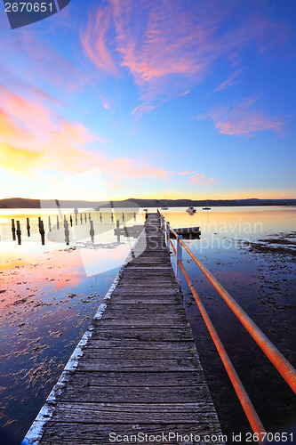 Image of Summer sunset jetty and pool Yattalunga Australia