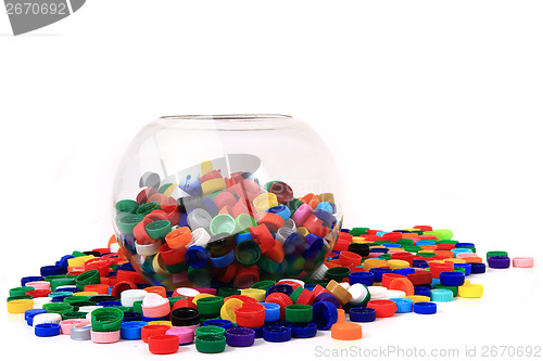 Image of color plastic caps (from PET)