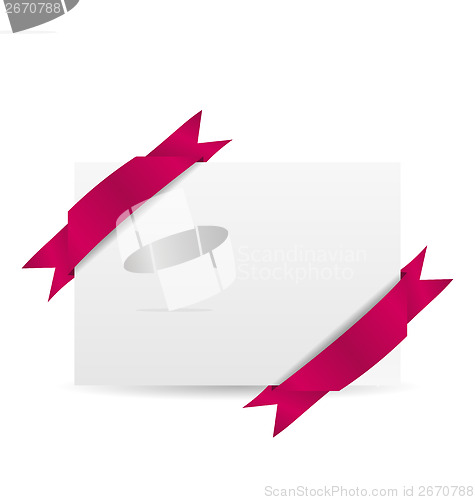 Image of Holiday invitation with pink ribbons isolated on white backgroun