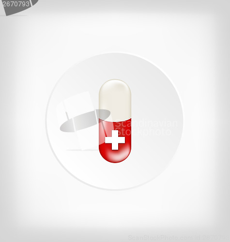 Image of Red capsule pill with medical cross