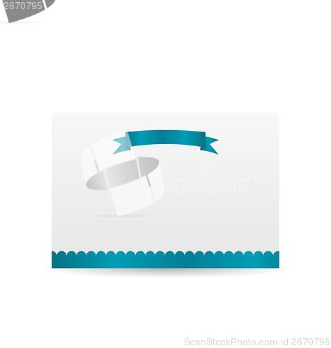 Image of Holiday card with blue ribbon isolated on white background