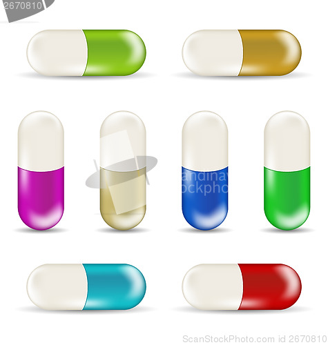 Image of Set colorful pills isolated on white background (1)