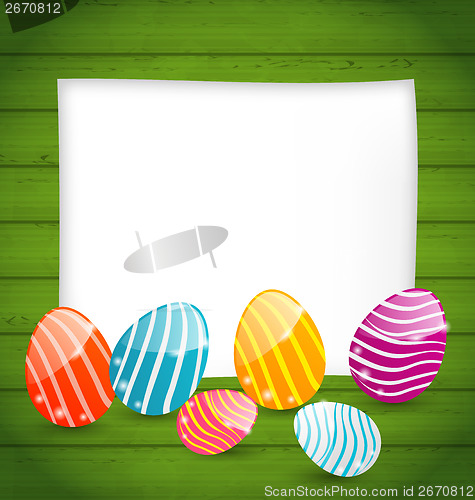 Image of Paper card with Easter colorful eggs