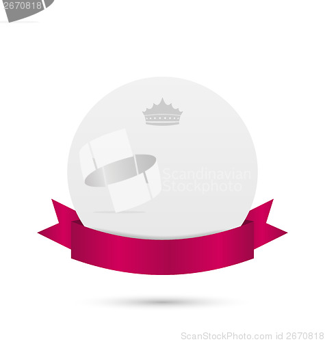 Image of Celebration card with pink ribbon and crown isolated on white ba