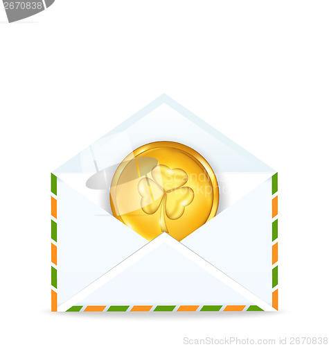 Image of envelope with golden coin for St. Patrick's Day