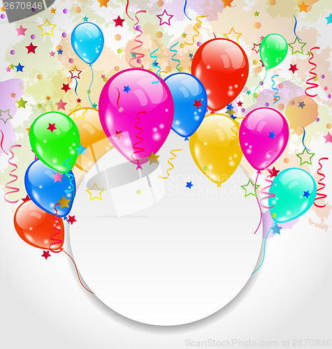 Image of Modern birthday greeting card with set balloons