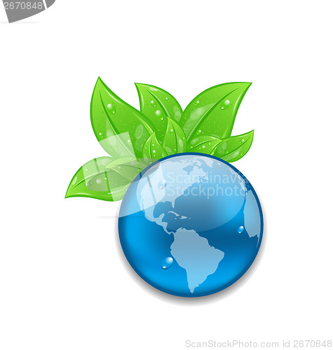 Image of Symbol of planet Earth with green leaves