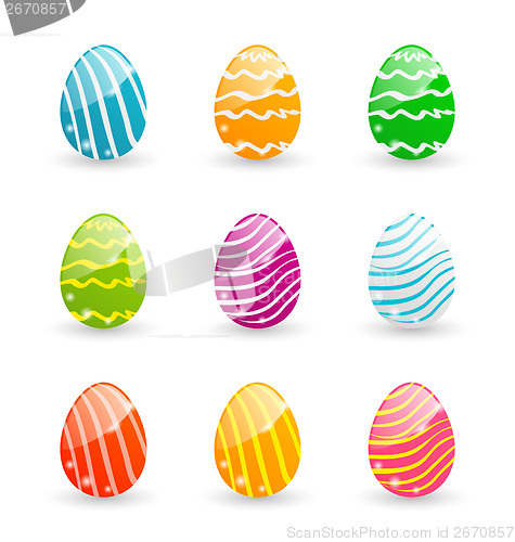 Image of Easter set colorful ornamental eggs isolated on white background