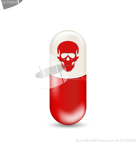 Image of Red capsule with skull, isolated on white background